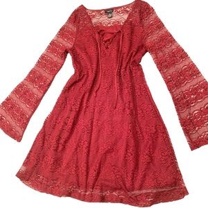 Lace Bell Sleeve Mini Dress